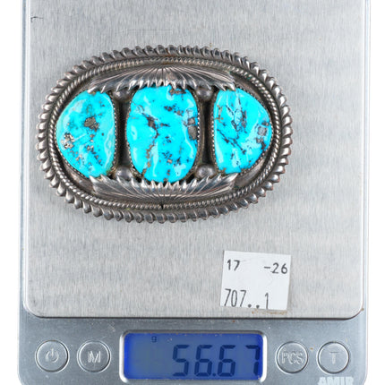1.25" Robert & Bernice Leekya Zuni sterling silver turquoise 3 stone belt buckle