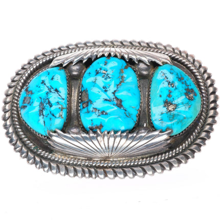 1.25" Robert & Bernice Leekya Zuni sterling silver turquoise 3 stone belt buckle