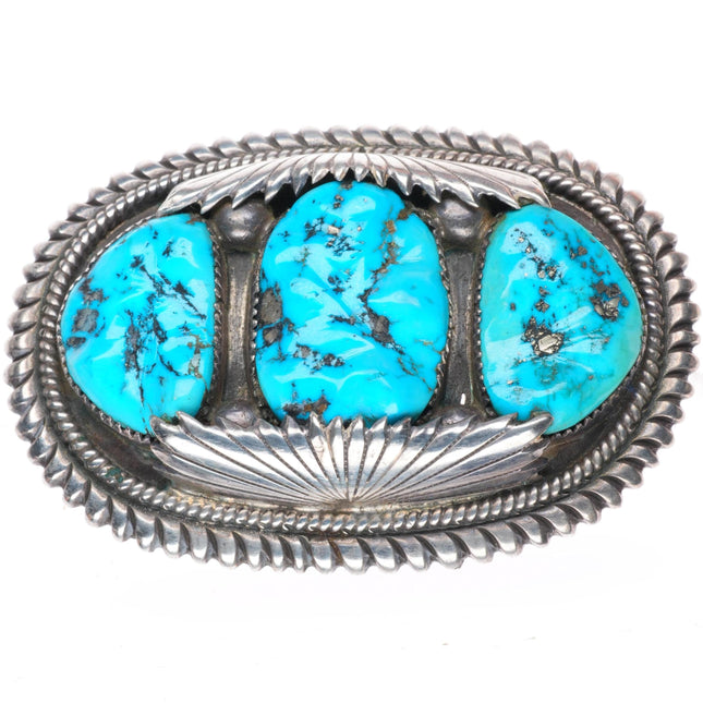 1.25" Robert & Bernice Leekya Zuni sterling silver turquoise 3 stone belt buckle