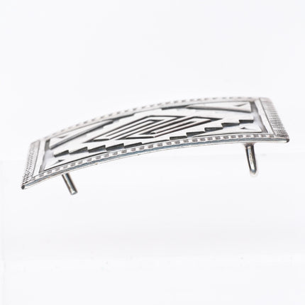 1.5" Vintage Navajo sterling silver deep stamped rug pattern belt buckle
