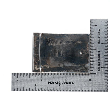 1.5" Vintage Navajo sterling silver deep stamped rug pattern belt buckle