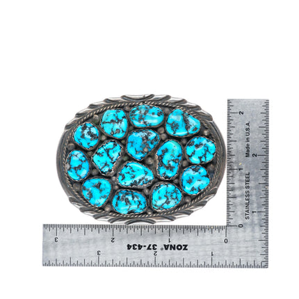 1.5" vintage Spencer Navajo sterling silver turquoise nugget belt buckle