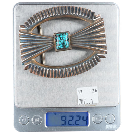 1.5" vintage F.L. Begay Navajo sterling silver high grade turquoise belt buckle