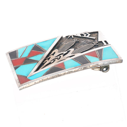 1.5" Robert Vandover Navajo sterling silver turquoise-coral inlay belt buckle