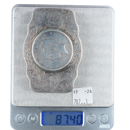 1.5" Vintage Diablo sterling silver US Dollar hand engraved belt buckle
