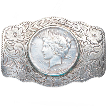 1.5" Vintage Diablo sterling silver US Dollar hand engraved belt buckle
