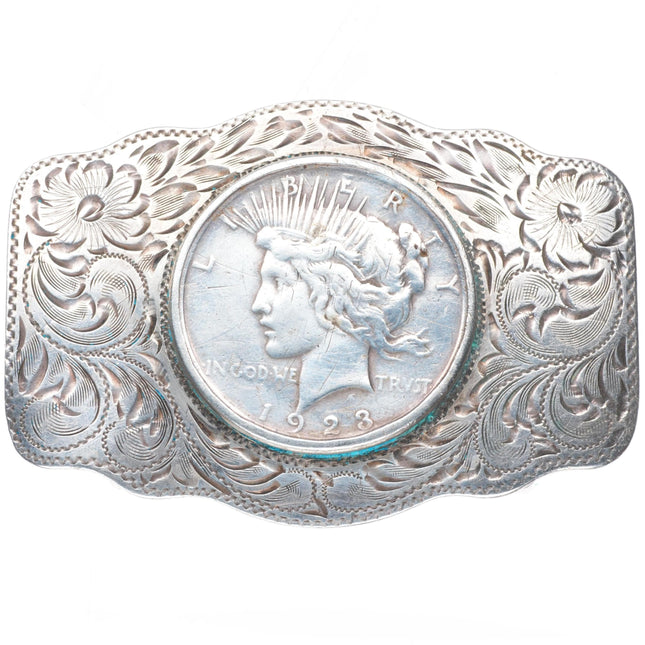 1.5" Vintage Diablo sterling silver US Dollar hand engraved belt buckle