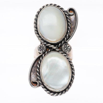 sz6.25 vintage Navajo sterling silver long mother of pearl shell size 6.25 ring