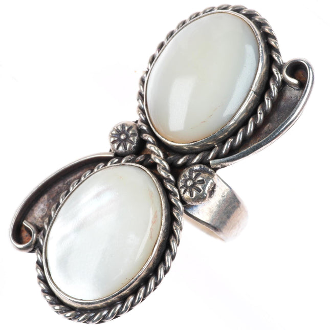 sz6.25 vintage Navajo sterling silver long mother of pearl shell size 6.25 ring