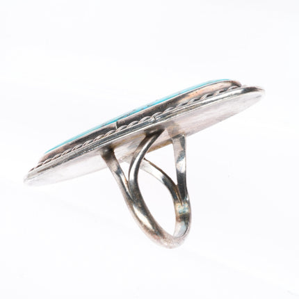 sz8 vintage Navajo sterling silver rope bezel ring with nice turquoise