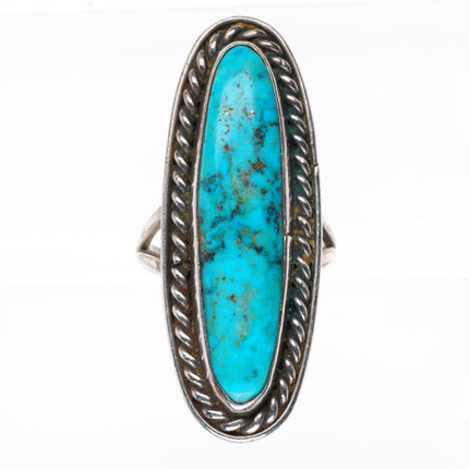 sz8 vintage Navajo sterling silver rope bezel ring with nice turquoise