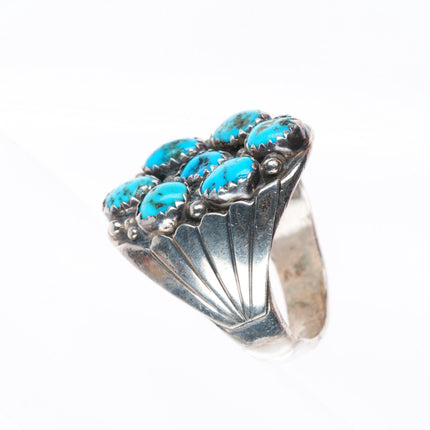 sz11 vintage Navajo sterling silver turquoise cluster size 11 men's ring