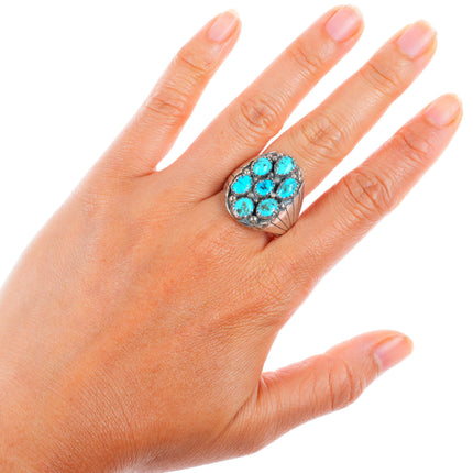 sz11 vintage Navajo sterling silver turquoise cluster size 11 men's ring