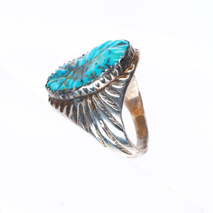 sz10 vintage K Zuni sterling silver carved high grade turquoise size 10 ring