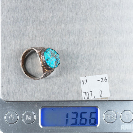 sz10 vintage K Zuni sterling silver carved high grade turquoise size 10 ring