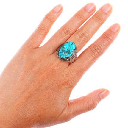 sz10 vintage K Zuni sterling silver carved high grade turquoise size 10 ring