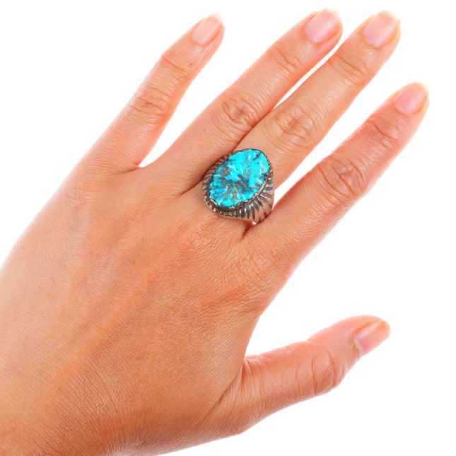 sz10 vintage K Zuni sterling silver carved high grade turquoise size 10 ring