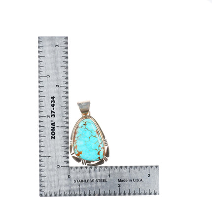 Pete Sanchez Isleta Pueblo sterling silver pendant with nice turquoise