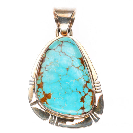 Pete Sanchez Isleta Pueblo sterling silver pendant with nice turquoise