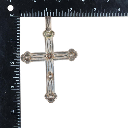 Kee Nataani Navajo sterling silver deep stamped cross pendant