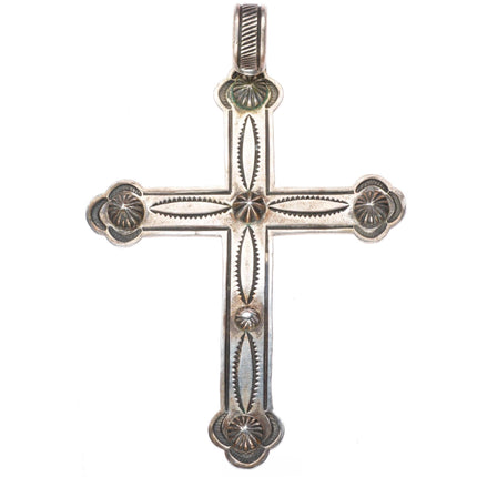 Kee Nataani Navajo sterling silver deep stamped cross pendant