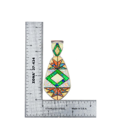 Calvin Begay Navajo sterling silver Opalite intarsia inlay pendant