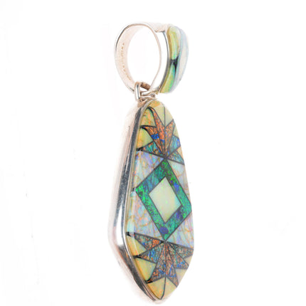 Calvin Begay Navajo sterling silver Opalite intarsia inlay pendant