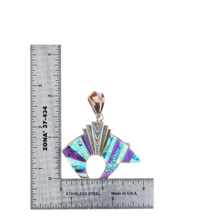 David Rosales Supersmith sterling silver sugilite/opal/turquoise bear pendant