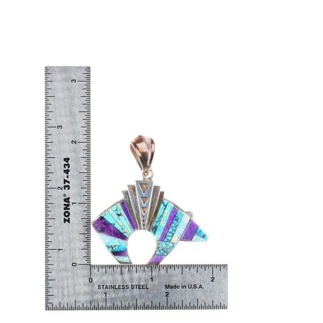 David Rosales Supersmith sterling silver sugilite/opal/turquoise bear pendant