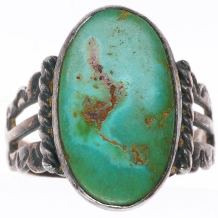 sz7 c1940 vintage Navajo sterling silver greasy green Cerrillos turquoise ring