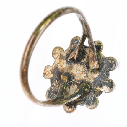 sz7.75 vintage Zuni sterling silver Dishta style inlay turquoise flower ring