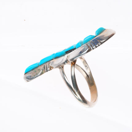 sz7 vintage Navajo sterling silver turquoise cobblestone inlay ring Running Bear