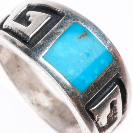 sz11.5 vintage Navajo sterling silver flush inlay turquoise size 11.5 ring