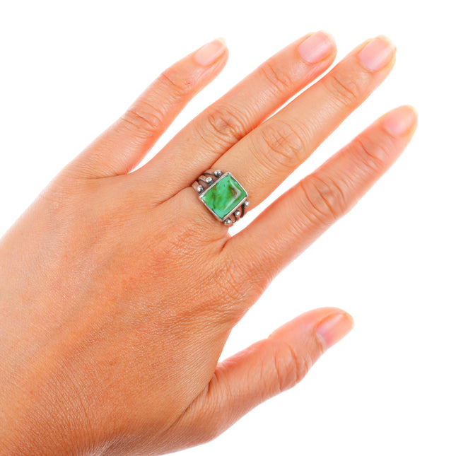 sz 6.5 Antique Navajo ingot silver ring with nice green turquoise