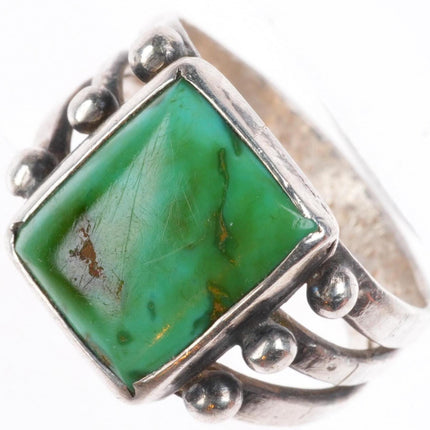 sz 6.5 Antique Navajo ingot silver ring with nice green turquoise