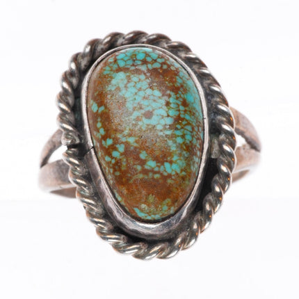 sz5 vintage Navajo sterling silver red Spiderweb turquoise rope bezel ring