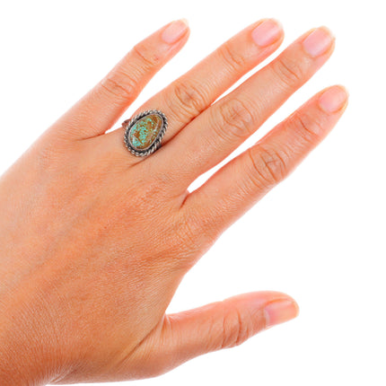 sz5 vintage Navajo sterling silver red Spiderweb turquoise rope bezel ring