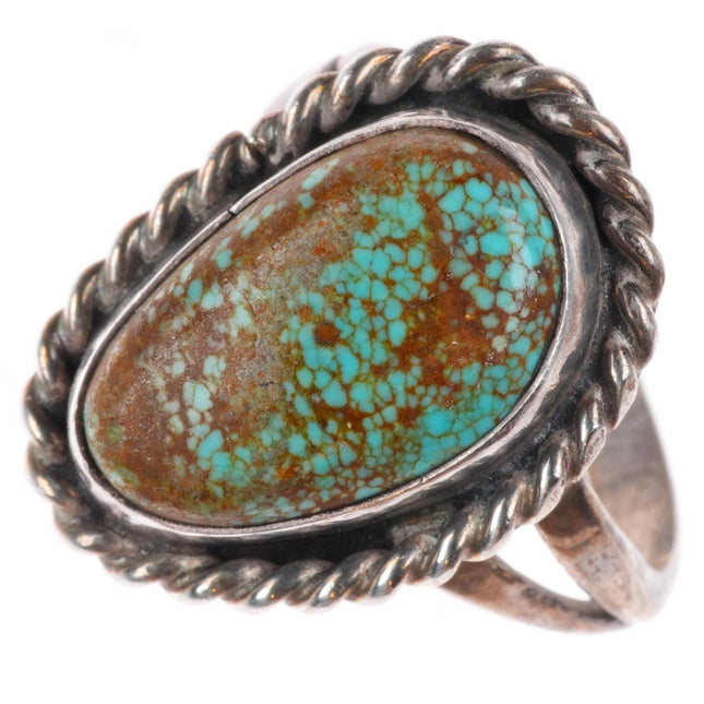 sz5 vintage Navajo sterling silver red Spiderweb turquoise rope bezel ring