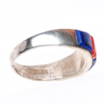 sz8.5 Veronica Benally Navajo sterling silver Lapis-turquoise-coral inlay ring