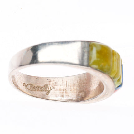 sz7 Veronica Benally Navajo sterling silver Serpentine, Denim Lapis, coral ring