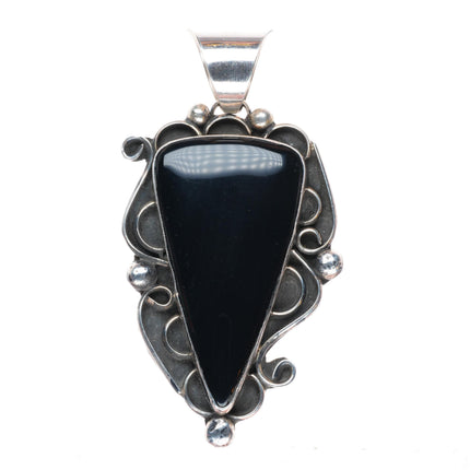 Chimney Butte Navajo sterling silver large onyx pendant