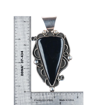 Chimney Butte Navajo sterling silver large onyx pendant