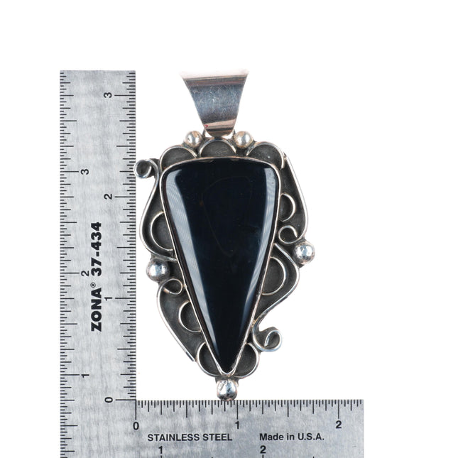 Chimney Butte Navajo sterling silver large onyx pendant