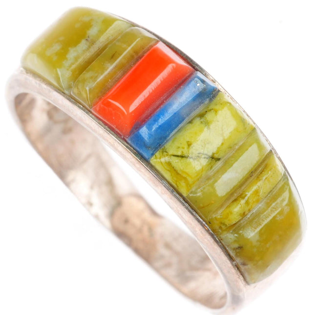 sz7 Veronica Benally Navajo sterling silver Serpentine, Denim Lapis, coral ring