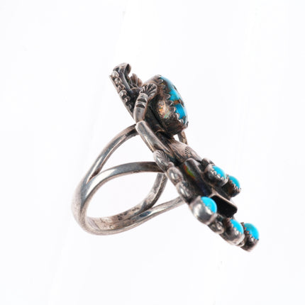 sz6 Jerry Roan Navajo sterling silver Kachina ring with nice turquoise