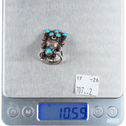 sz6 Jerry Roan Navajo sterling silver Kachina ring with nice turquoise