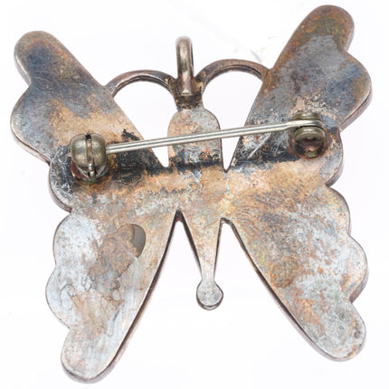 Lasiloo Zuni sterling silver multi-ston/shell inlay butterfly pendant-Pin/brooch