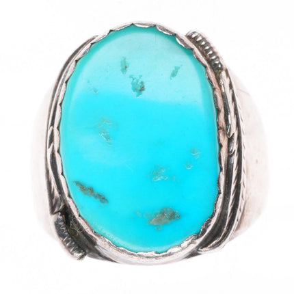 sz11 vintage Navajo sterling silver turquoise ring with feather on side