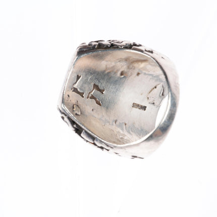 sz9 Larry Castillo Navajo sterling silver turquoise/coral inlay ring