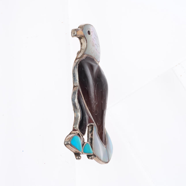 Eva Etsate Zuni sterling silver inlaid turquoise/shell Eagle pendant/pin/brooch